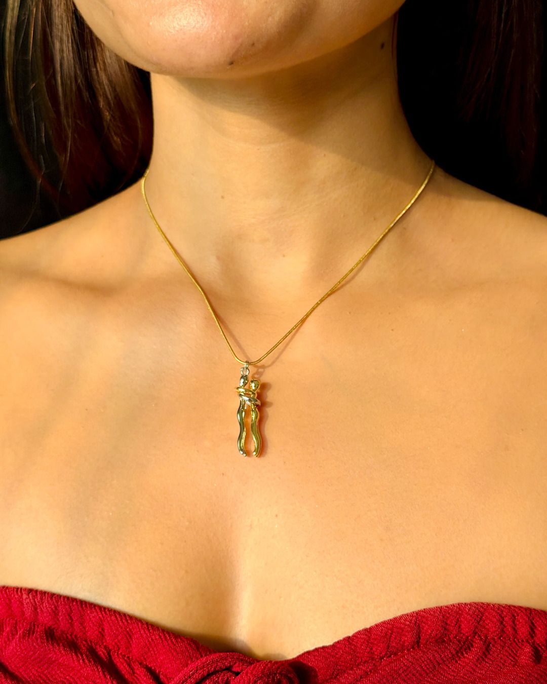couple pendant necklace, hug pendant for girls, romantic jewellery gift Gold-plated Brass Pendant-image-27