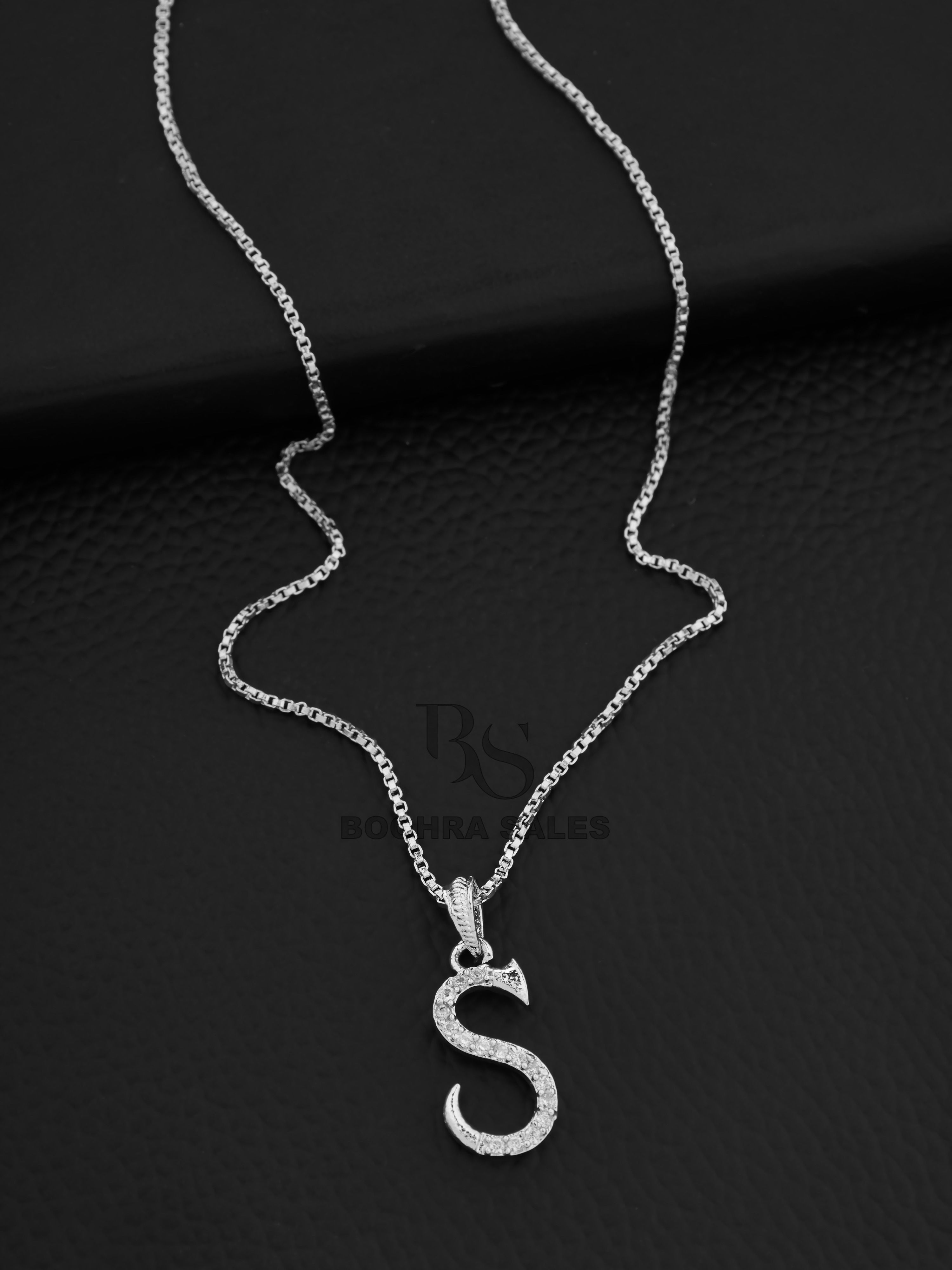 boghra sales S Alphabet Letter Stylish Pendant Necklace Chain for Girls,Women Silver, Sterling Silver Silver, Alloy Pendant-picture-12