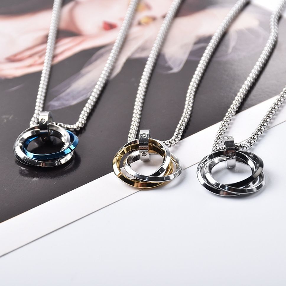 Triplet Round Ring Pendant Rhodium Sterling Silver Locket Set-image-7