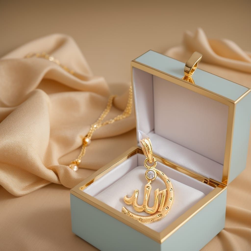 sapna palace enterprise Islamic Muslim God Allah Gold Plated God Pendant with Cubic Zirconia DIMONDs Gold-plated Brass Locket-picture-23