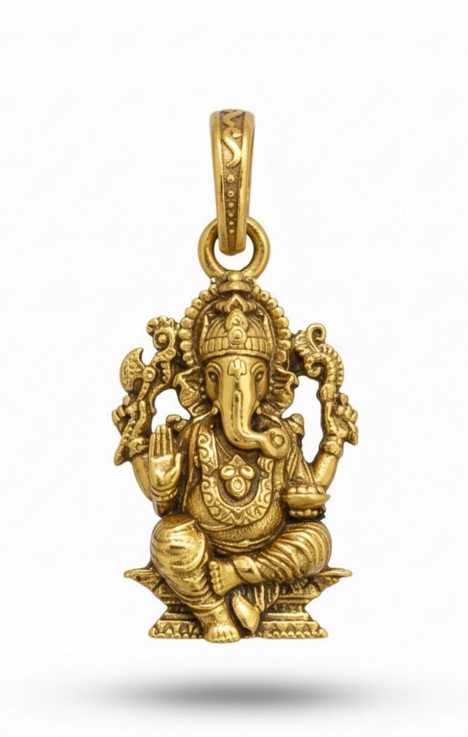 Antique Gold Plated Brass Lord Ganesha Pendant for Men Gold-plated Brass Locket-image-7