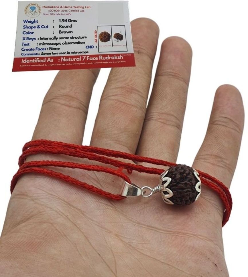 jangrabro 7 Mukhi Rudraksha Original Natural Nepali A1 Beads Seven Face Rudraksha Silver Wood Locket Set-picture-17