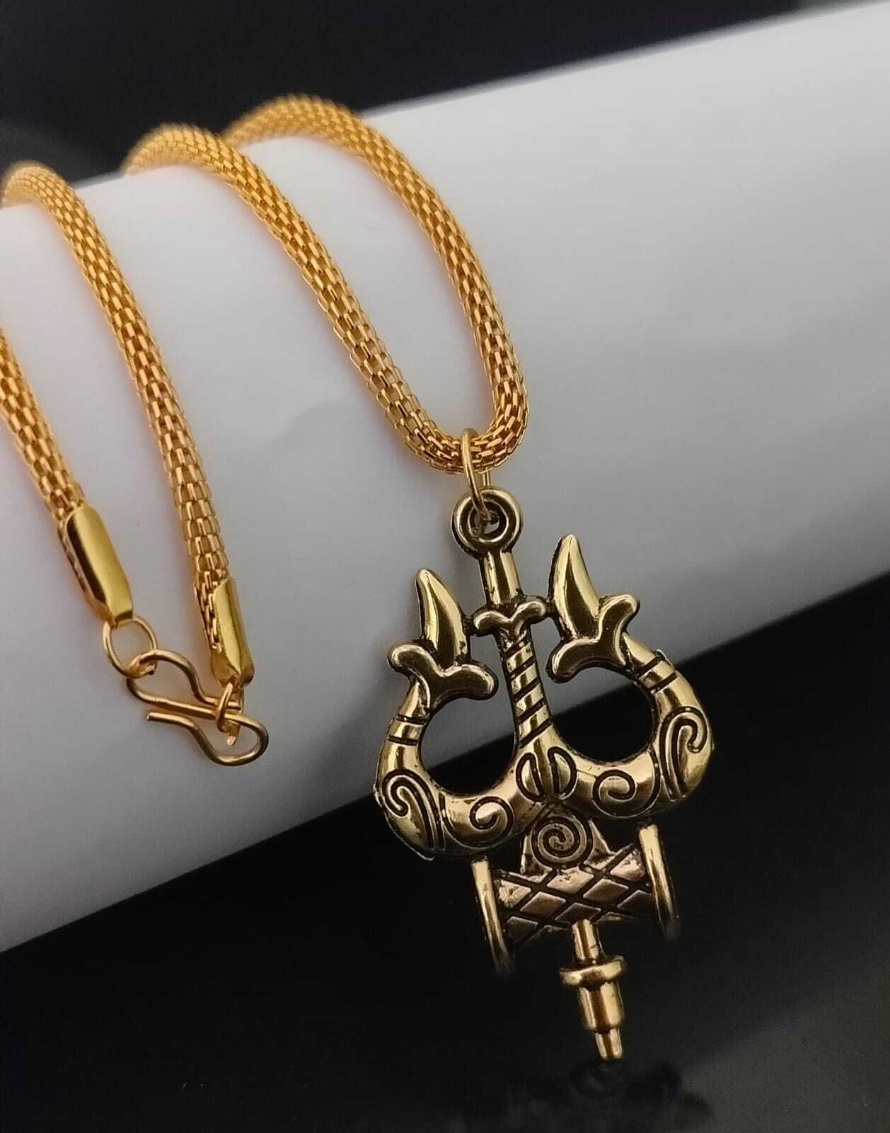 malas collection gold plated Religious Shiv Mahadev Trishul Locket chain for boy&girls Gold-plated Brass Locket-picture-10