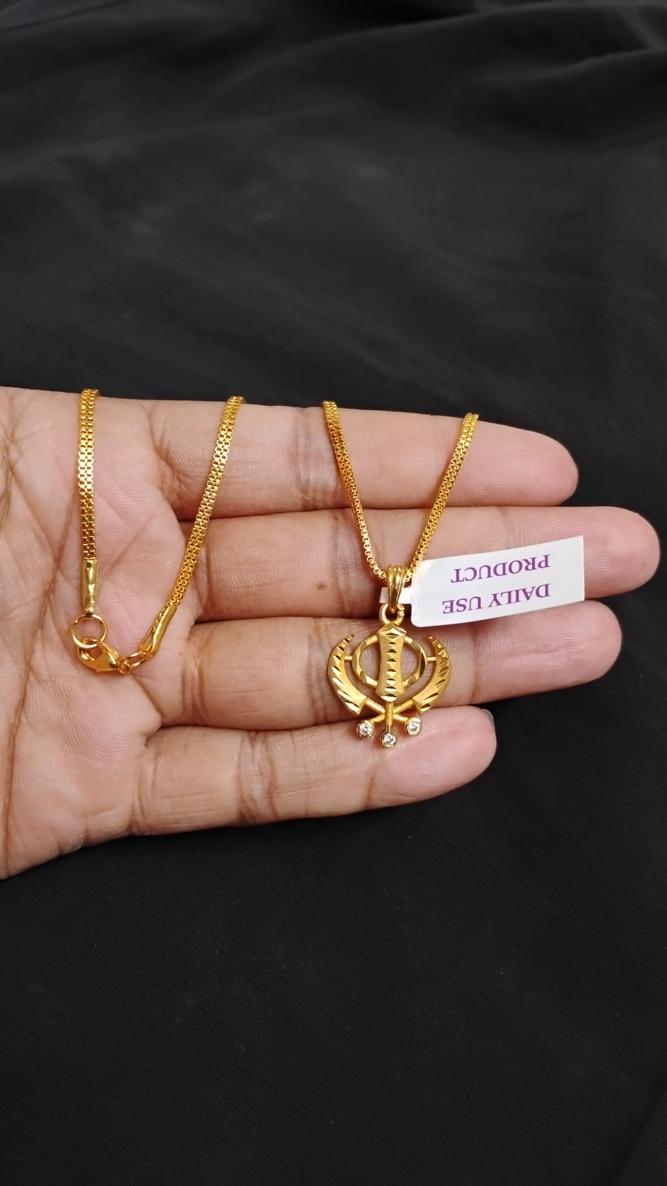Waheguru ji pendant locket with box chain 2 line micro gold plated Gold-plated Brass Pendant Set-image-45