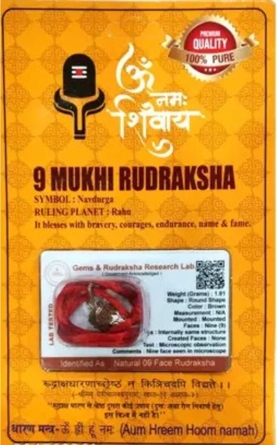 haridwarr 9 Mukhi Rudraksha Original and Natural with Lab Report Silver Wood Pendant Wood Locket-picture-28
