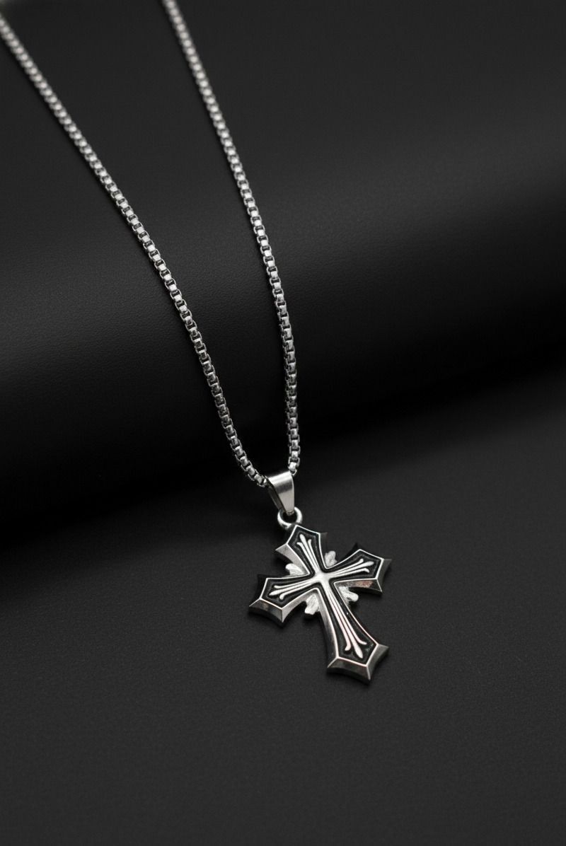 Silver Cross Pendant Necklace for Men & Women Stainless Steel Christian Chain Sterling Silver Alloy Pendant Set-image-33
