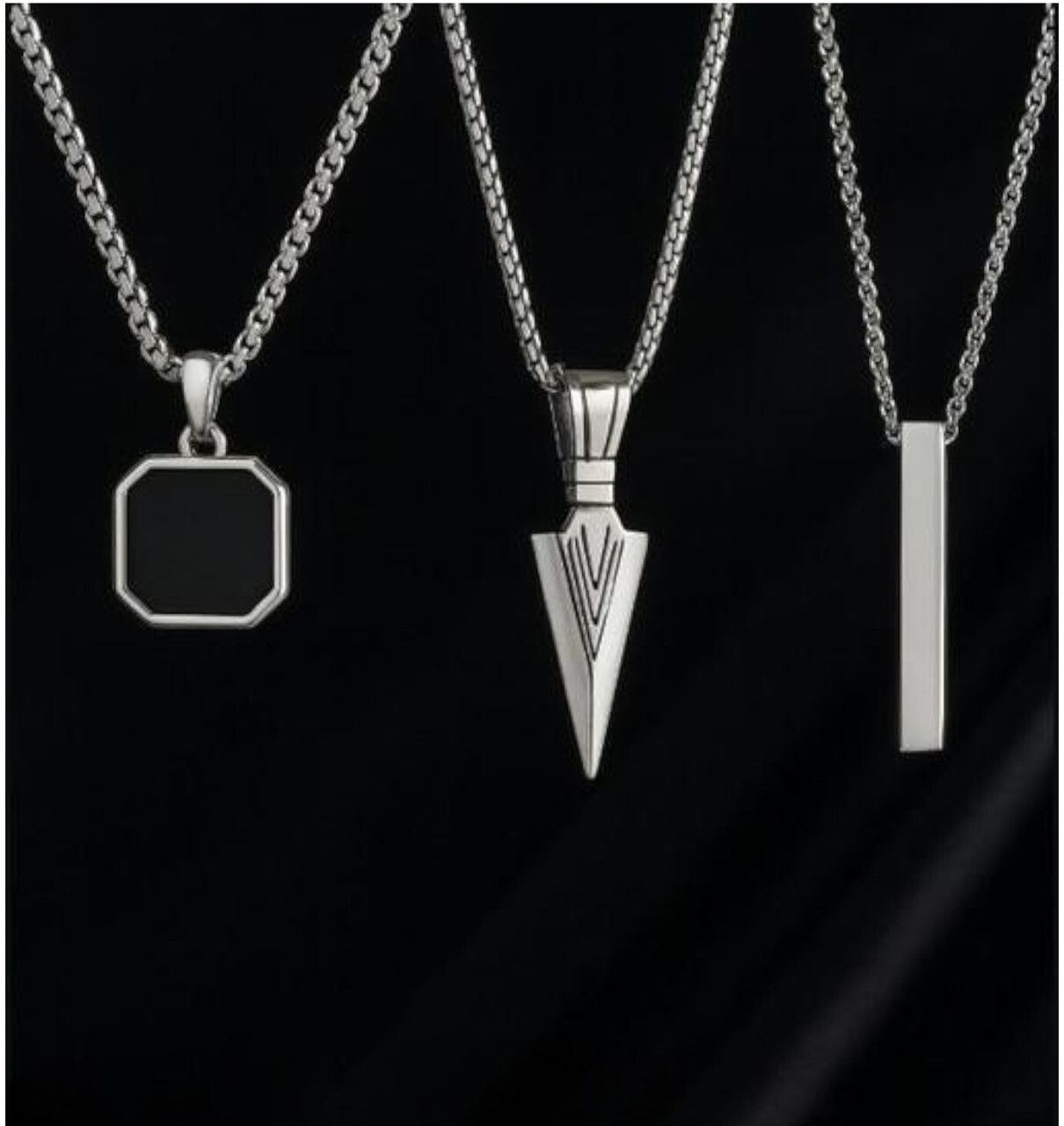 silver square / Arrow head / Combo of 3 Silver Plated Brass, Stainless Steel Chain Set