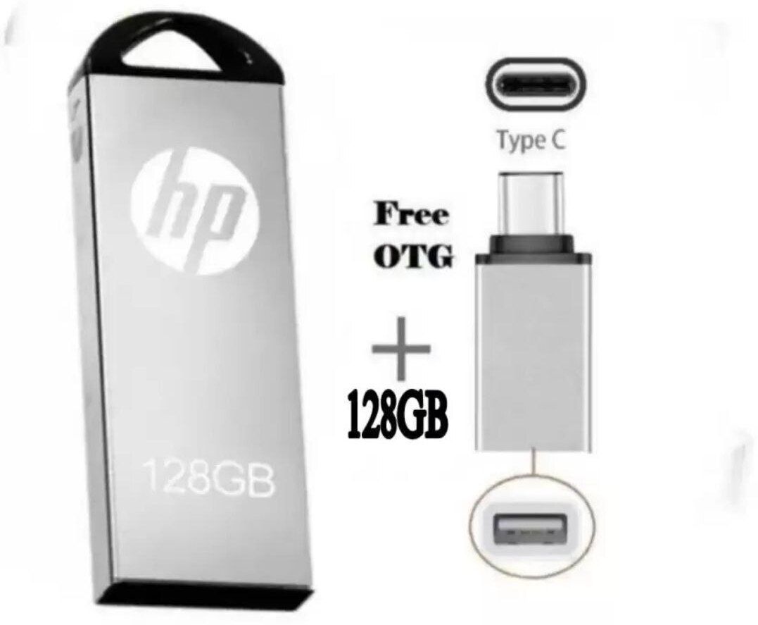 HP 128GB with Type C OTG Connecter 128 GB Pen Drive Compatible with Audio Player, Desktop Computer, Laptop, Mobile, Tablet USB 2.0 Metal Case