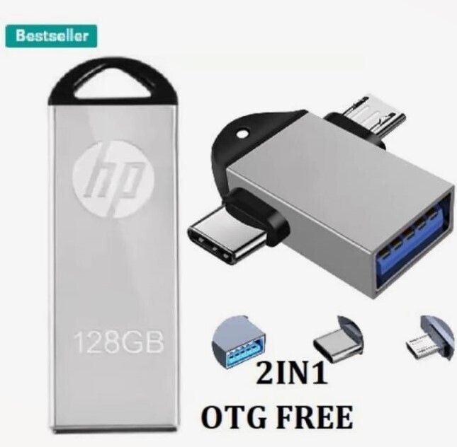 HP 2 IN1 OTG V220N 128 GB Pen Drive Compatible with Laptop, Mobile, Tablet, Desktop Computer USB 2.0, USB 3.0 Metal Case