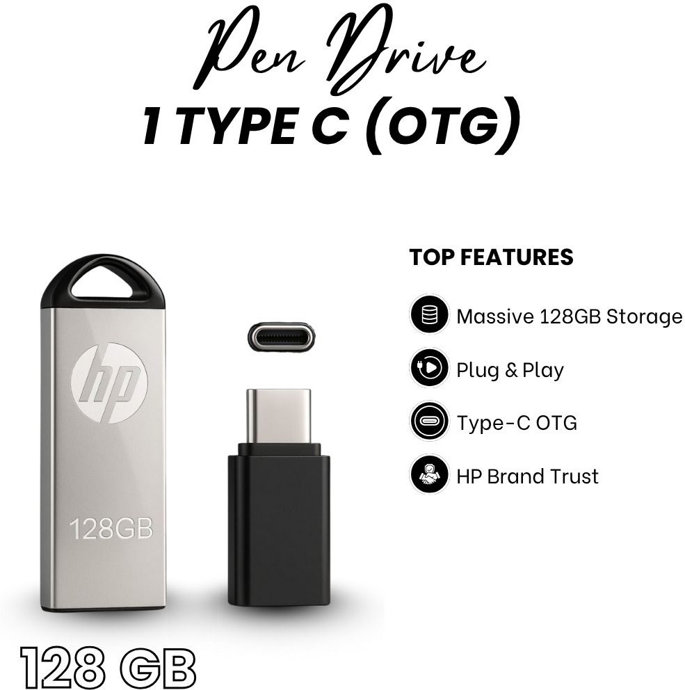 HP 128GB Pen drive V220E 128 GB Pen Drive Compatible with Audio Player, Desktop Computer, Laptop, Mobile, Tablet USB 3.0 Metal Case