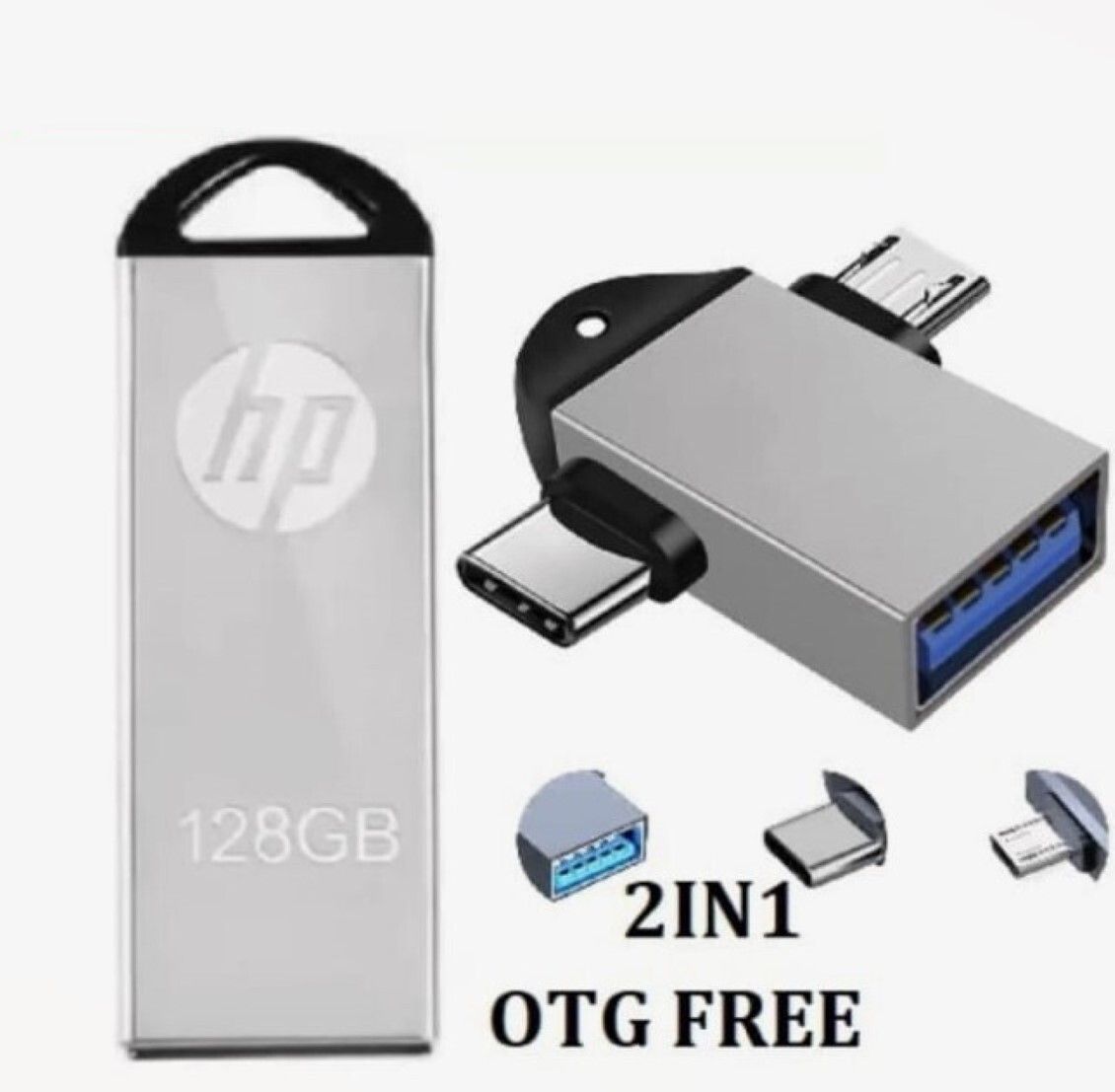 HP 128GB PENDRIVE V220w 2IN1 OTG FREE 128 GB Pen Drive Compatible with Mobile, Desktop Computer, Tablet, Television USB 2.0 Metal Case