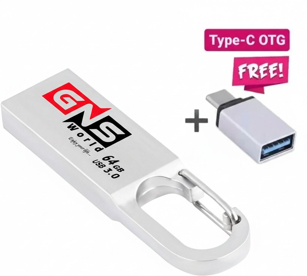 GNS World GNSG-53 64GB 64 GB Pen Drive Compatible with Laptop, Audio Player, Tablet, Television USB 2.0, USB 3.0 Metal Case