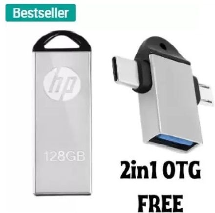 HP V220 OTG 2IN 1 FREE 128 GB Pen Drive Compatible with Laptop, Mobile, Tablet USB 2.0, USB 3.0 Metal Case