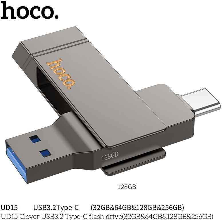 HOCO Ultra Dual Drive Go USB3.2 Type C Pendrive for Mobile (Black, 128 GB) 128 GB OTG Drive Compatible with Audio Player, Desktop Computer, Gaming Console, Laptop, Mobile, Television USB 3.2 Metal Case-image-4