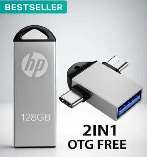 HP V220G 2IN OTG FREE 128 GB OTG Drive Compatible with Gaming Console, Mobile, Laptop, Tablet USB 3.0 Metal Case