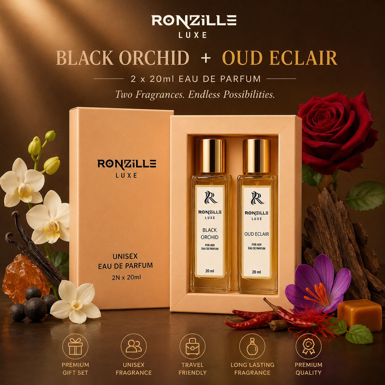ronzille Luxe Oud Eclair + Black Orchid Perfume Gift Set of 2 Eau de Parfum - 40 ml-picture-43