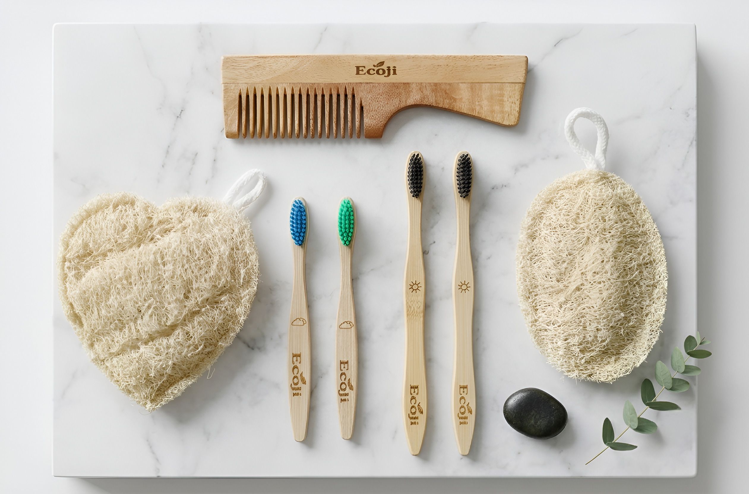 Ecoji Natural Personal Care Combo Kit | Bamboo Toothbrush | Loofah | Neem wood Comb Personal Care Appliance Combo-image-2