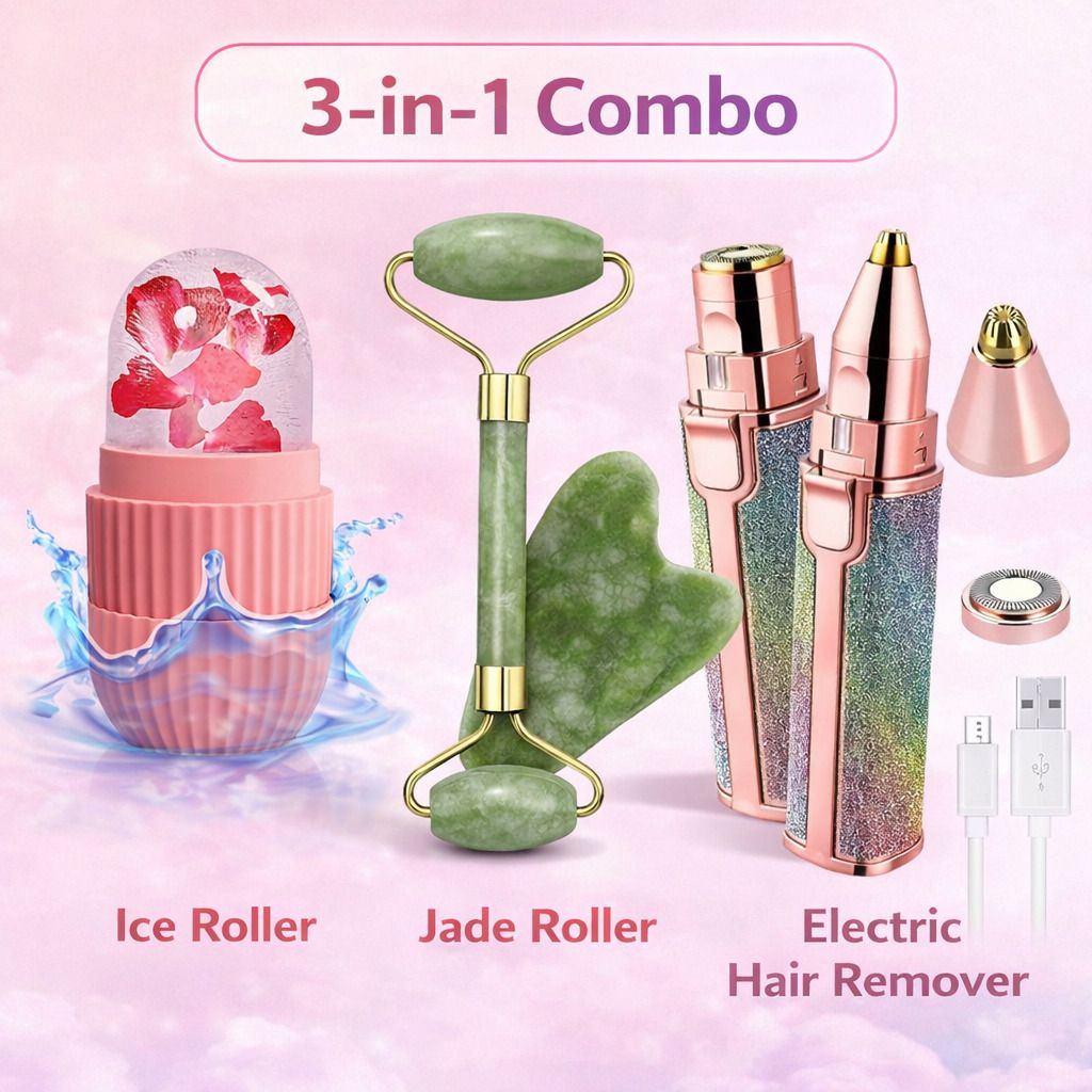 Shree shyam store Premium 4-in-1 Face Roller + Trimmer Combo with Gua Sha Stone Personal Care Appliance Combo-image-41