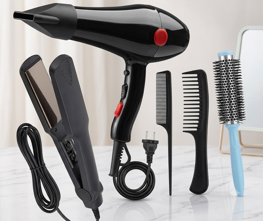 UKSTYLZ Hair Dryer 2000 Watts Straightener 329 & 2 Tail Combs with a Rolling Comb Combo Personal Care Appliance Combo-image-4