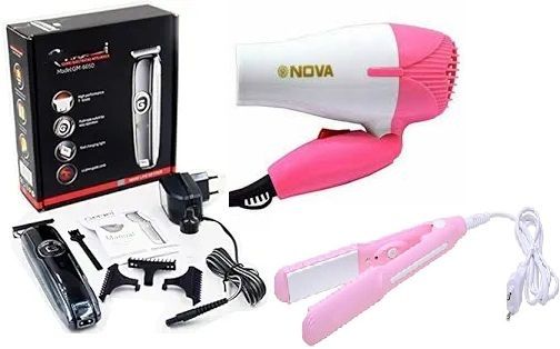 Pushcart GEEMY GM 6050 + 1290 DRYER (PINK) +8006 STRAIGHTENER (PINK) COMBO PACK Personal Care Appliance Combo