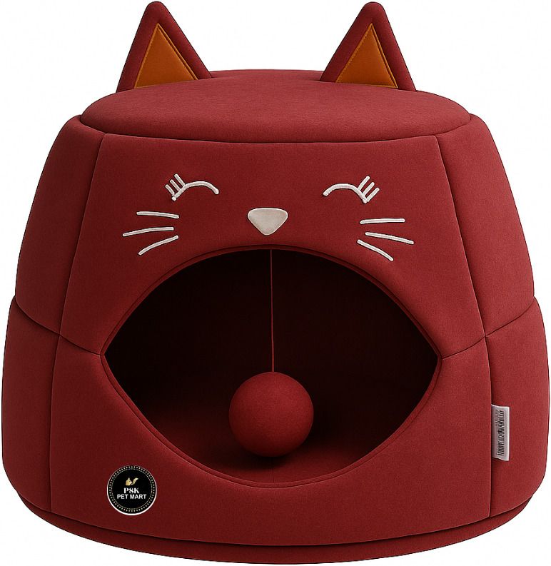 psk pet mart Pet House, Portable Igloo Bed with Cushion, 2 in 1 Cozy Cave, Foldable S Pet Bed-picture-7