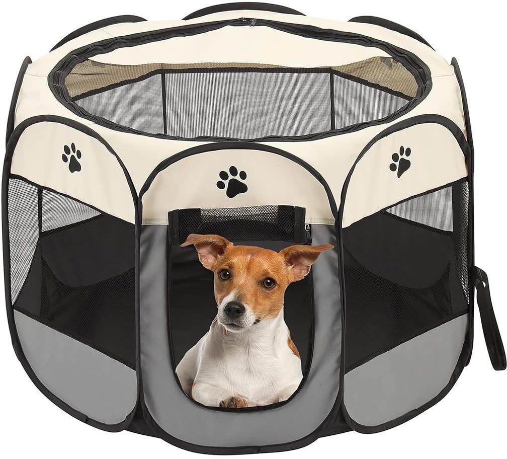 hasthip Foldable Pet Playpen Indoor Fence with Mesh for Pets L Pet Bed-picture-21