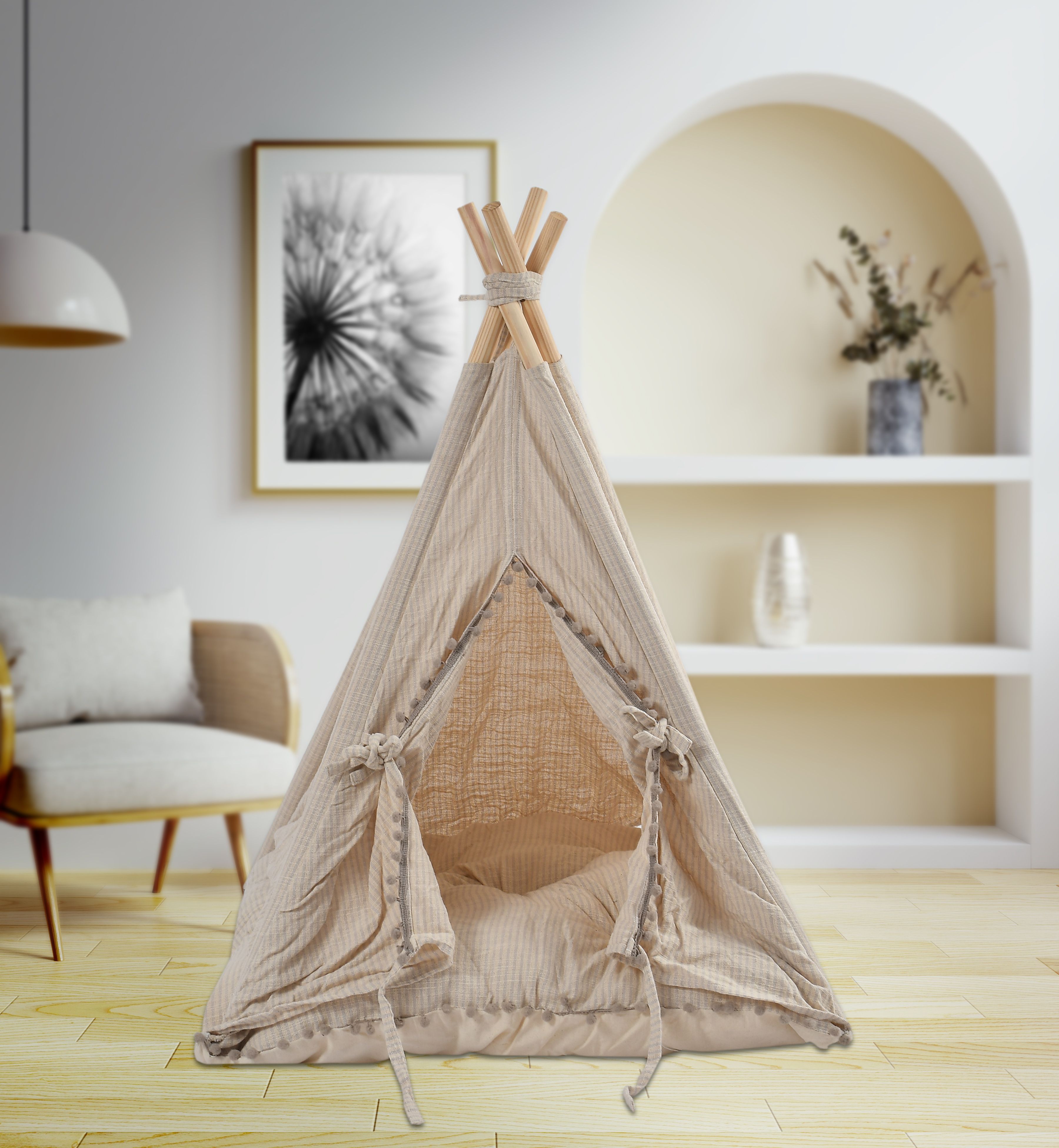 aauras Tepee Blue & Natural Pet Bed, Dog Bed, Cat Bed, Mini Pet House L Pet Bed-picture-12