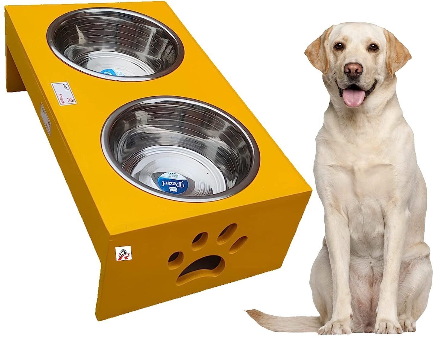 ag shopee Pet Bowl, Dog Removable Bowl MDF Stand, Stainless Steel Food Water Double Bowls Stainless Steel, Wooden Pet Bowl-picture-15
