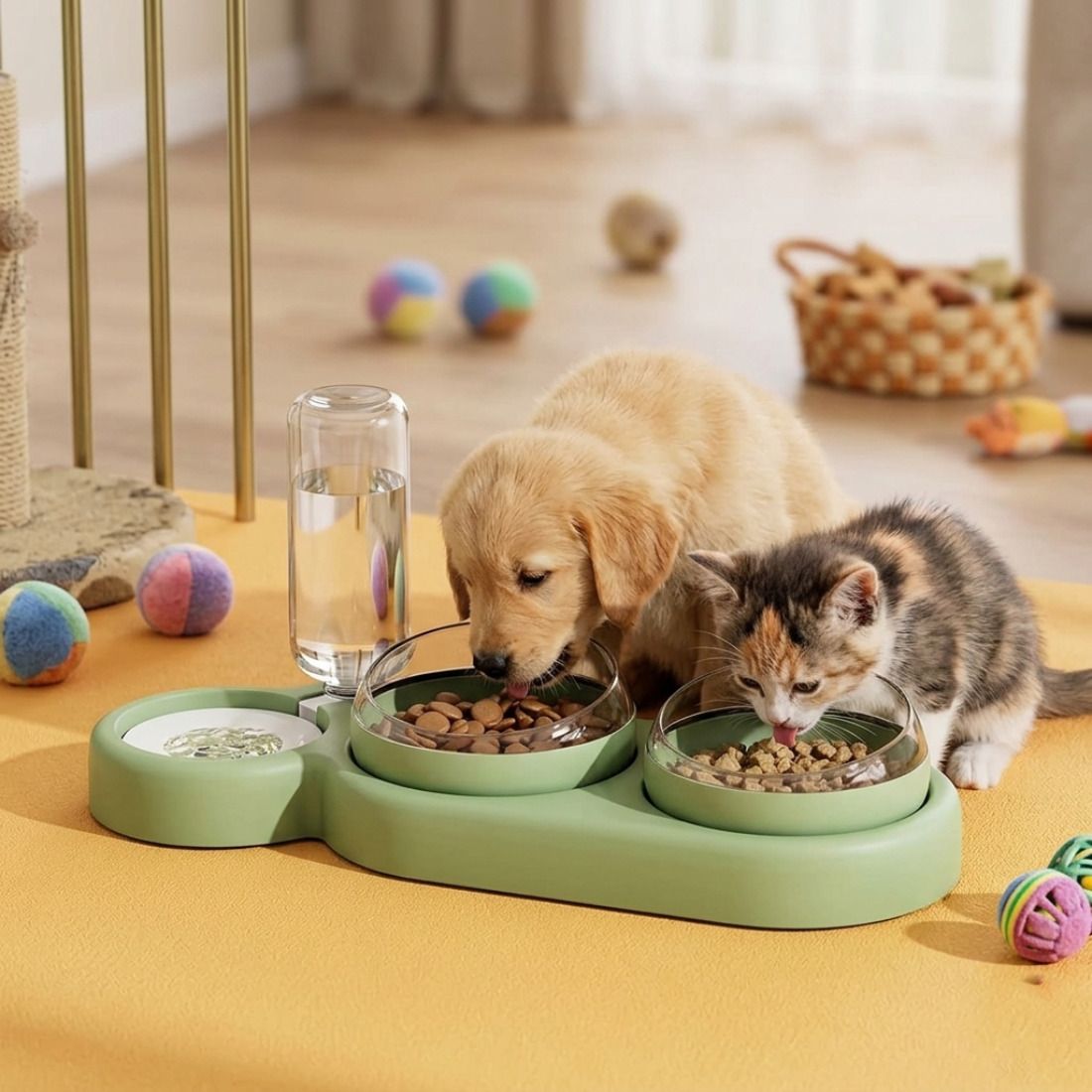 samvat 3-In-1 Food Water Bowl Set, 360° Rotatable Cat Bowls with Water Dispenser Polypropylene Pet Bowl & Bottle-picture-26