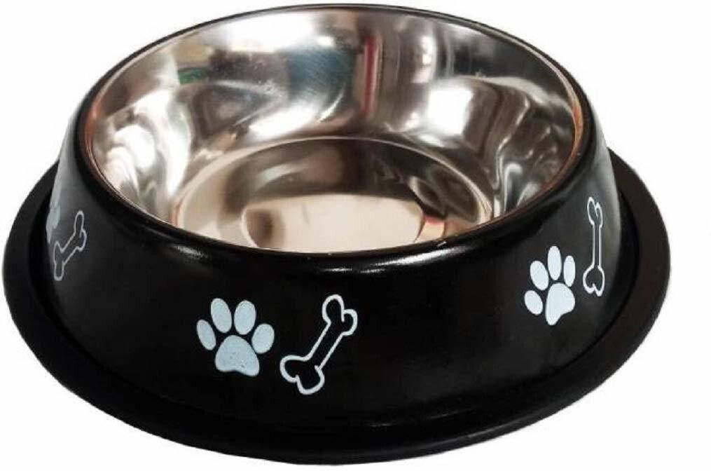 naaz pet Dog Bowls Bone/Paw (1500ml) Stainless Steel (Black) Dog Bowl with Extra Large Anti Skid Dog Bowls Export Quality(Black) Bone&Paw Pet Bowl for Feeding Dogs Cats and Pets 1500 ML Large Steel Pet Bowl-picture-39