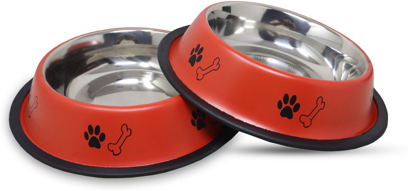plushmate Anti Skid Printed Stainless Steel Feeding Water Bowls for Dogs, Cats - Pack of 2 Steel Pet Bowl-picture-0