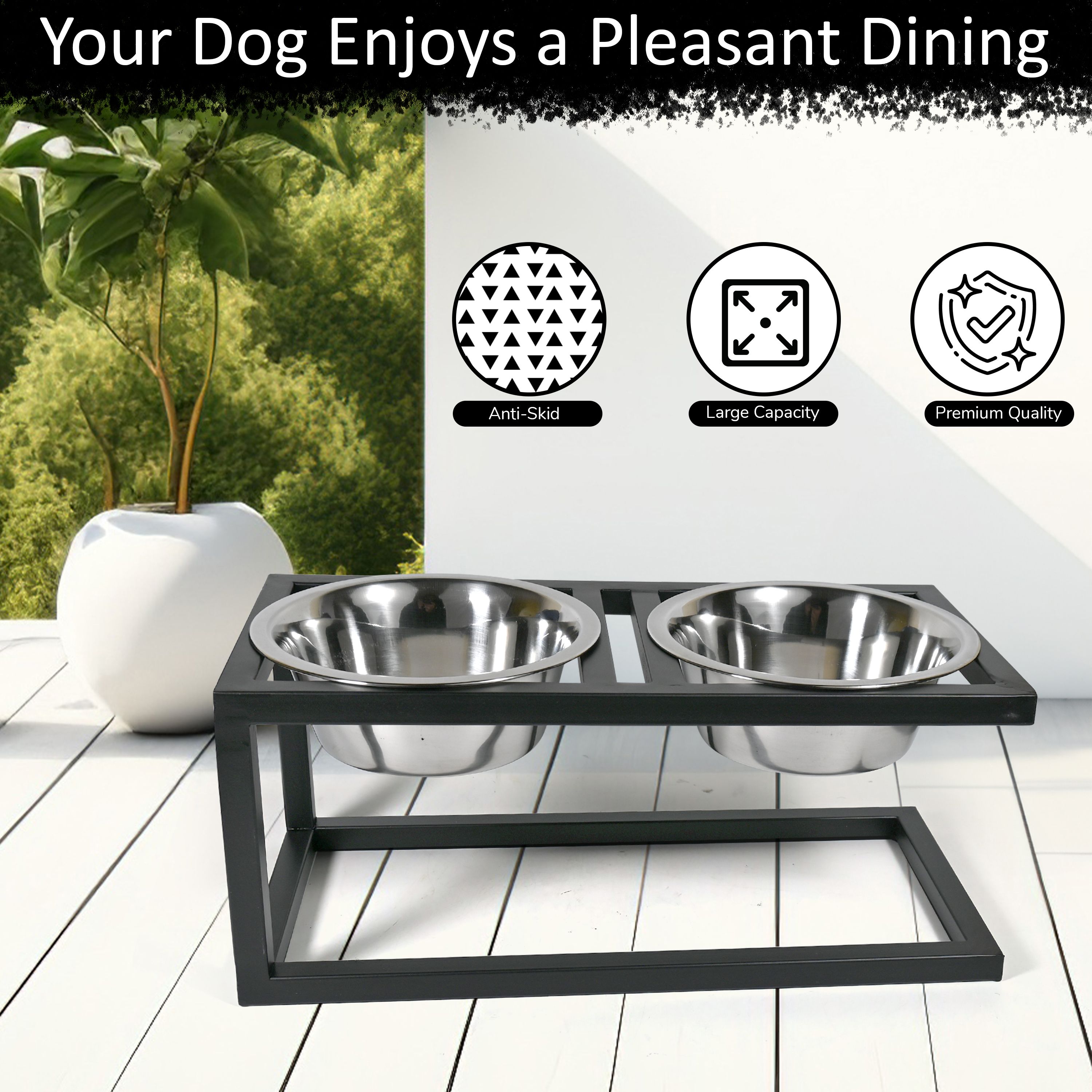Pet Feeder Stand with Double Stainless Steel Bowls for Food & Water Iron, Stainless Steel Pet Bowl-image-27