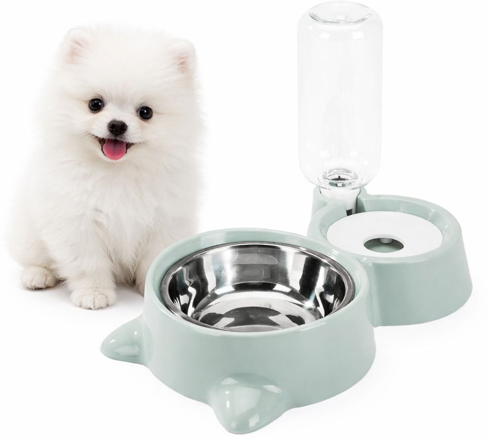 conziv Double Dog Bowls, Water and Food Bowl Set with Detachable Stainless Steel Bowl Plastic Pet Bowl & Bottle-picture-1