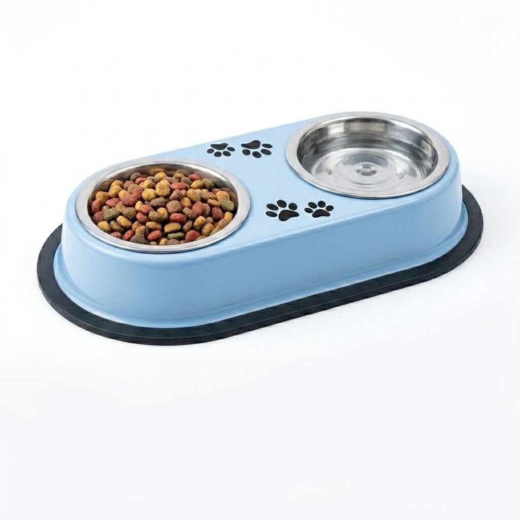 brozoo 2 in 1 Dog & Cat Feeding Bowl | Anti Skid Base | Stainless Steel Food & Water Steel, Plastic Pet Bowl-picture-47