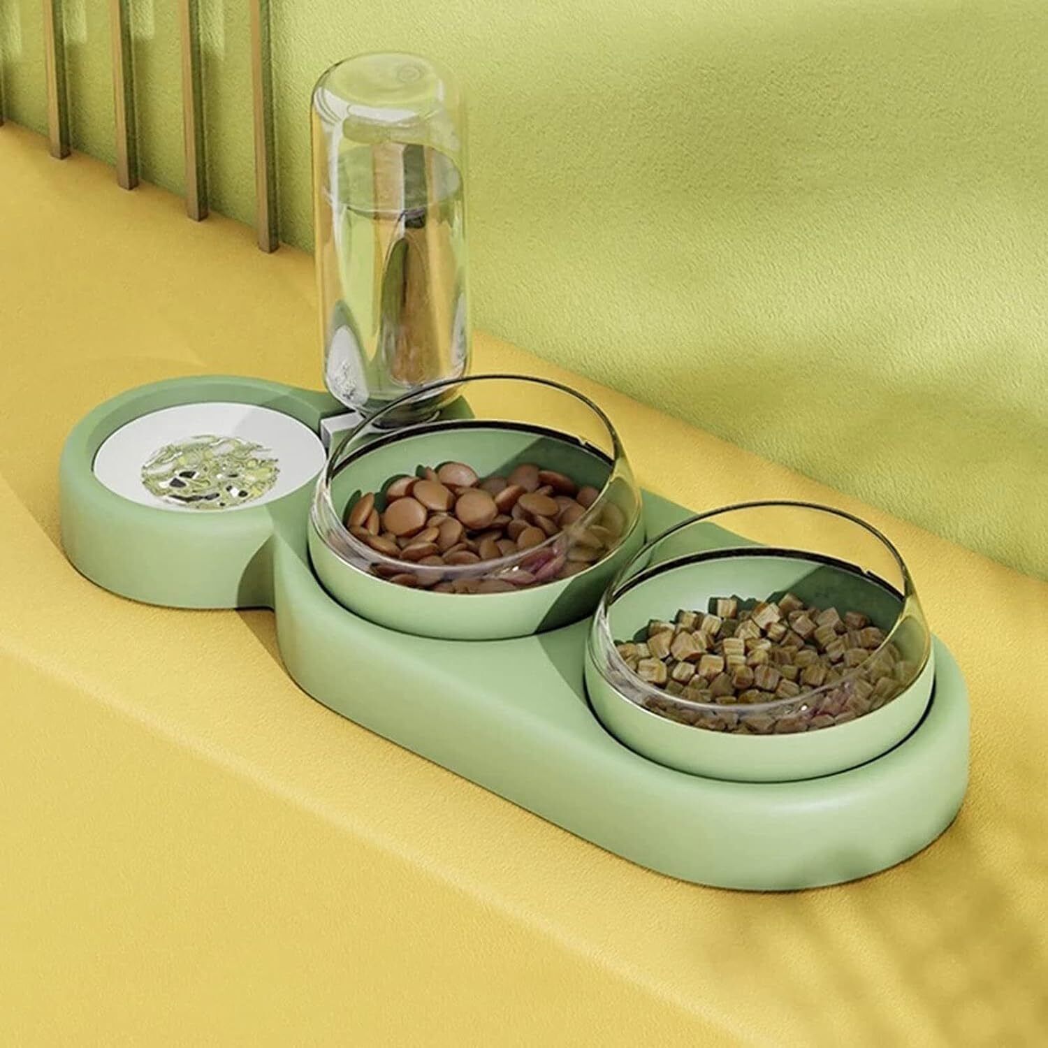 Food And Water Plastic Raised Cat Dishes Automatic Water Feeding Plastic Pet Bowl & Bottle-image-1