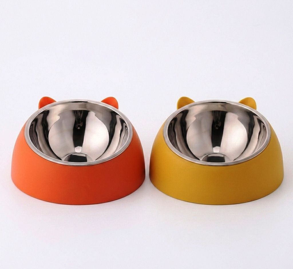 Cute Cat Ear Pet Bowl–Food & Water Bowl for Dogs & Cats 2 pcs Plastic, Stainless Steel Pet Bowl-image-46