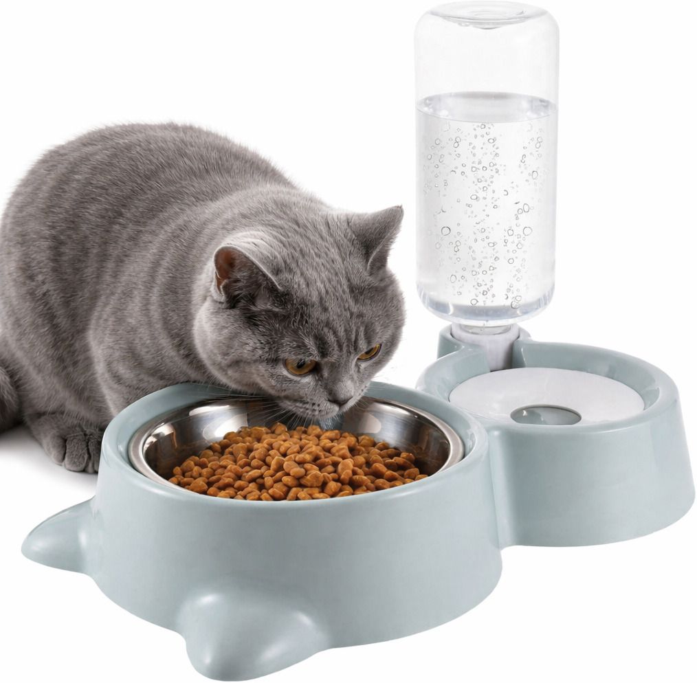 conziv Double Pet Feeding Bowl with Detachable Stainless Steel ,Cat & Dog Feeder Plastic Pet Bowl & Bottle-picture-14