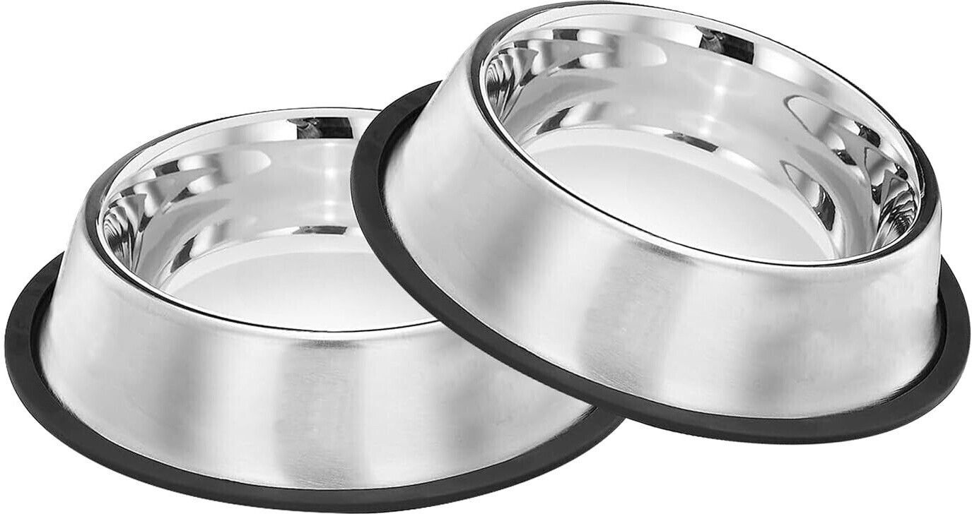 petjoy Anti-Skid Dog Food Bowl (1600 ml - Pack of 2) for Dog Food & Water Steel Pet Bowl-picture-5