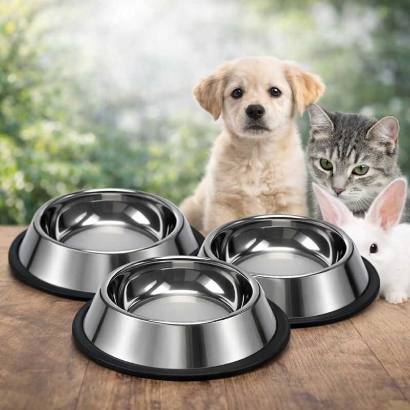 fondle Premium 3-Piece Stainless Steel Pet Bowl Set for Food and Water Stainless Steel Pet Bowl-picture-26