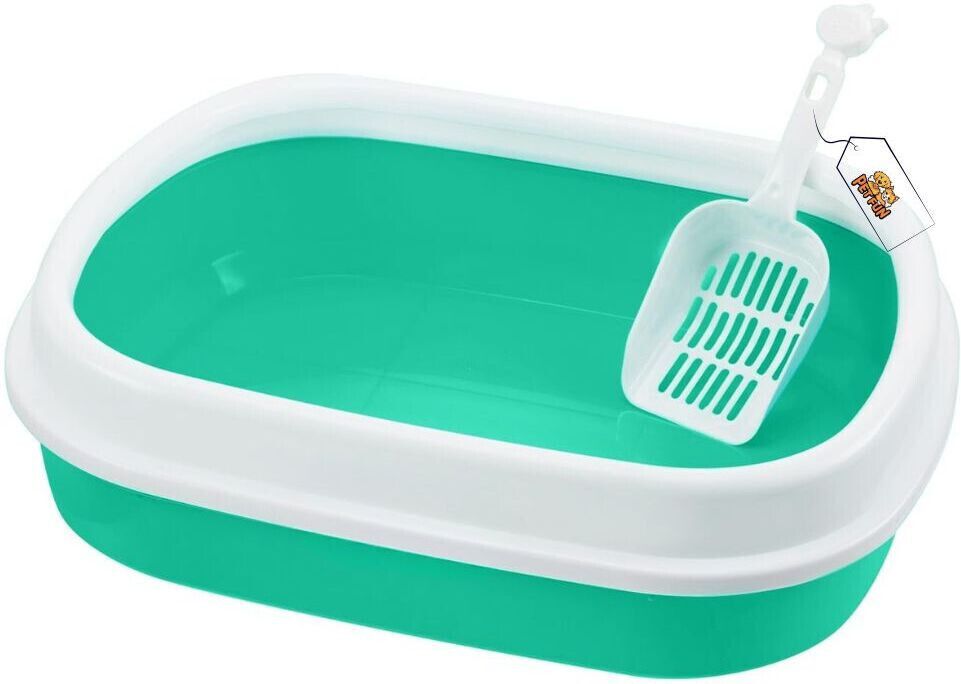 Cat Litter Box with Scooper Tray - Semi Closed Style with Rim for Easy Cleanup Plastic Pet Bowl