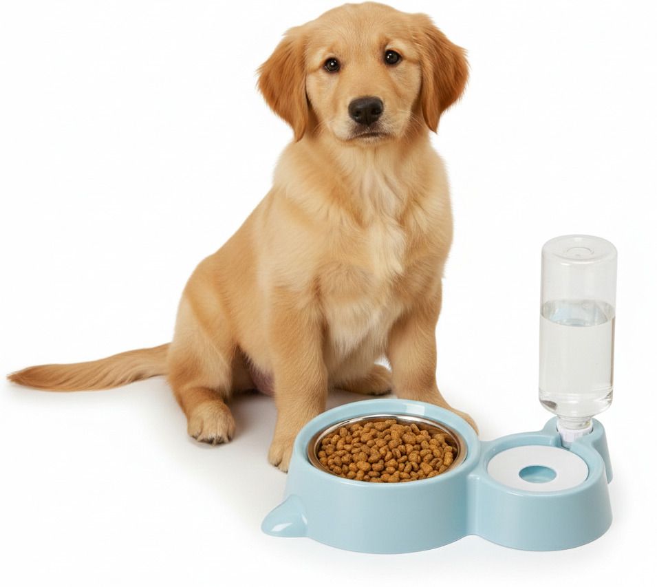 maharaj mall 2-in-1 Pet Feeder with Auto Water Dispenser & Stainless Steel Bowl For Puppies Plastic Pet Bowl & Bottle-picture-17