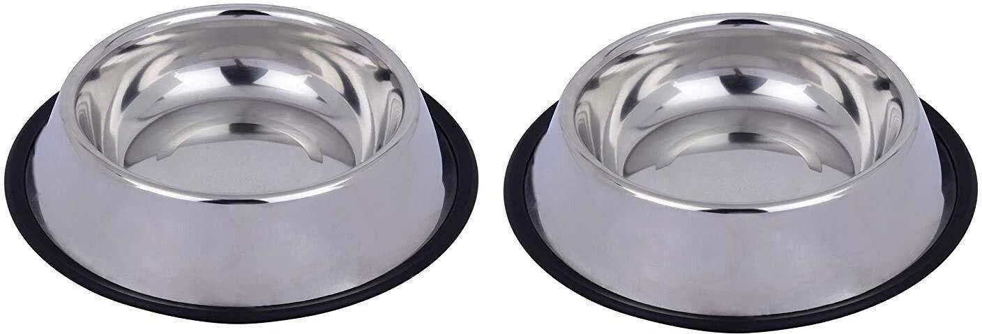 naaz pet world Stainless Steel Anti Skid Dog Bowls & Cat Bowls Medium Size - Set of 2 Stainless Steel Anti Skid Dog Bowls Medium (700ml, Silver) - Set of 2 Stainless Steel Pet Bowl-picture-13