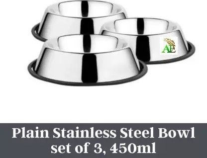 chullbull pet products Stainless Steel Anti-Skid Rubber Base Plain Bowl for Cats & Dogs (Pack of 3) Stainless Steel Pet Bowl-picture-10