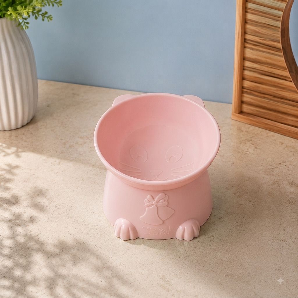 homefast Cute Cat Face Raised Pet Bowl Food and Water Feeder for Cats and Small Dogs Plastic Pet Bowl-picture-23