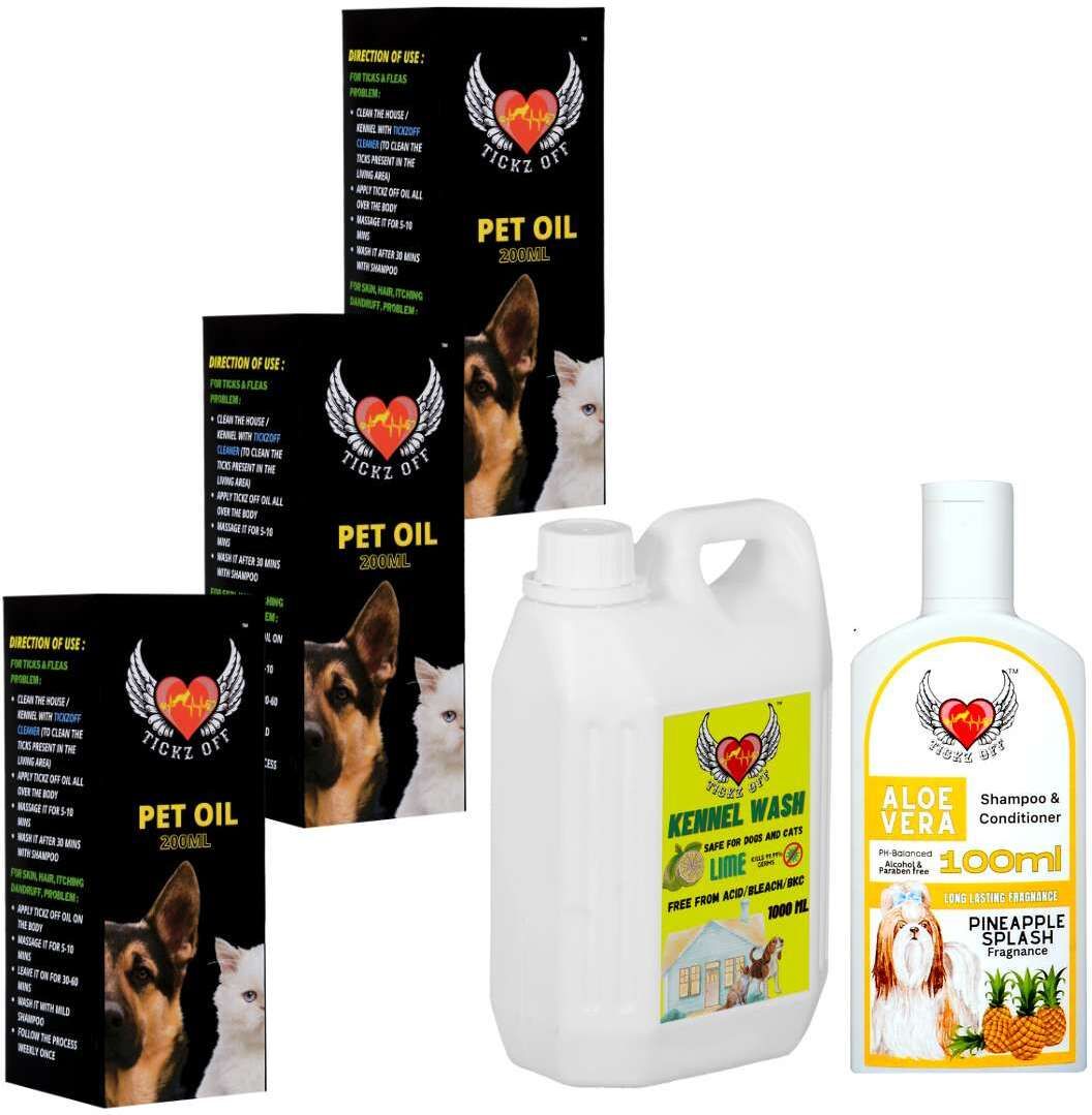 tickz off Pineapple Splash Pet Shampoo 100 ML+3 Pet Oil 200 ML+1Lt Lime Kennel Wash Pet Cage Cleaner-picture-20