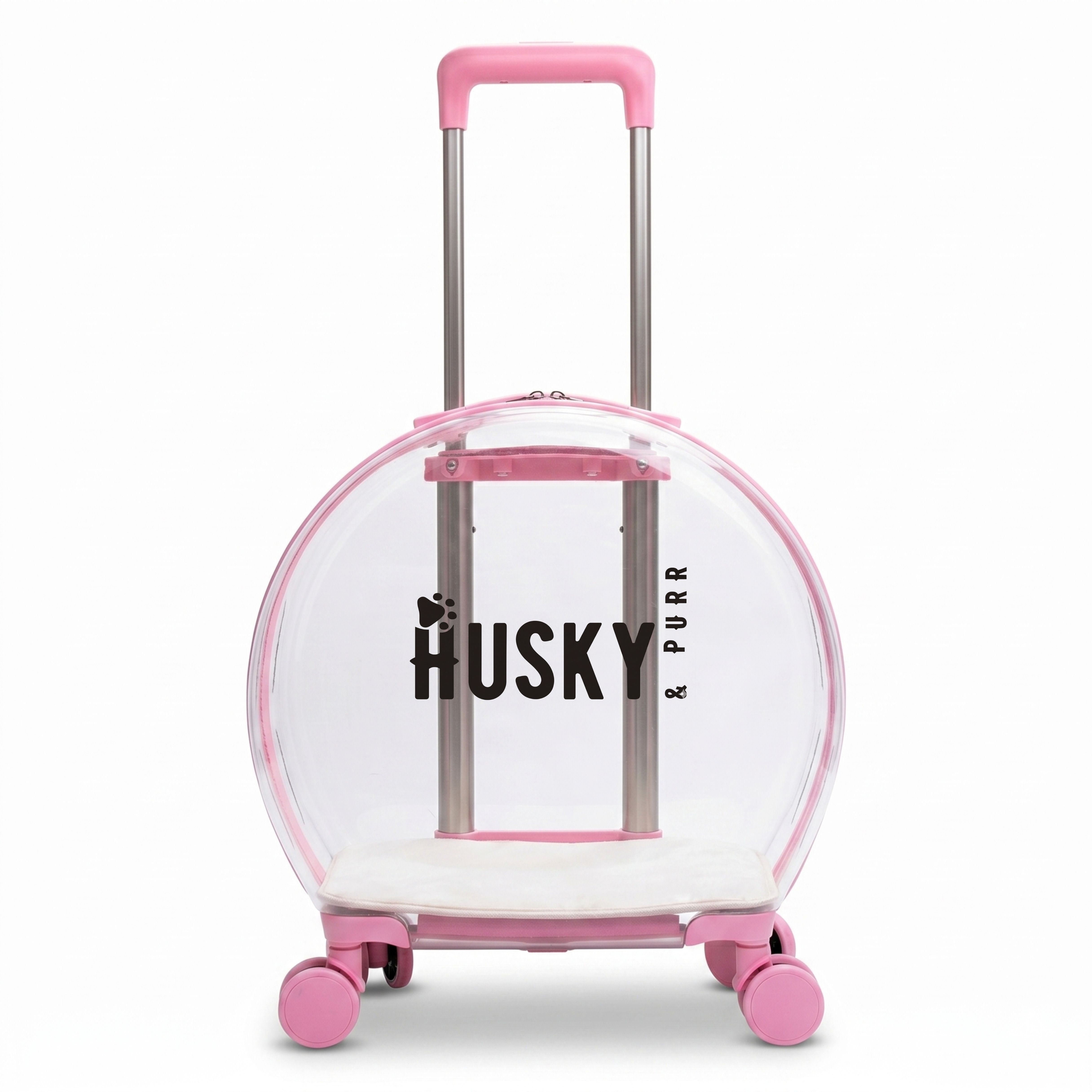 PopGo Pet Carrier with Wheels | Transparent Cat Bag Carrier Trolley Pink Basket Pet Carrier-image-4