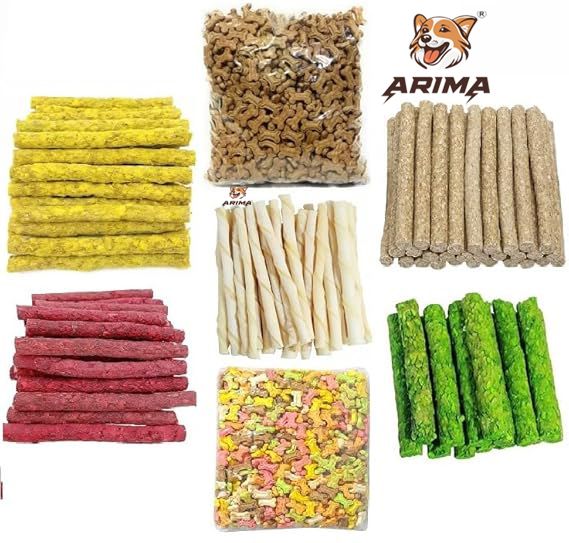 arima Dog Chew Combo of 7 pack of 4 Stick 2 Biscuits 1 Milky Twisted Chicken, Mint, Vegetable, Milk, Cheese Dog Chew-picture-12