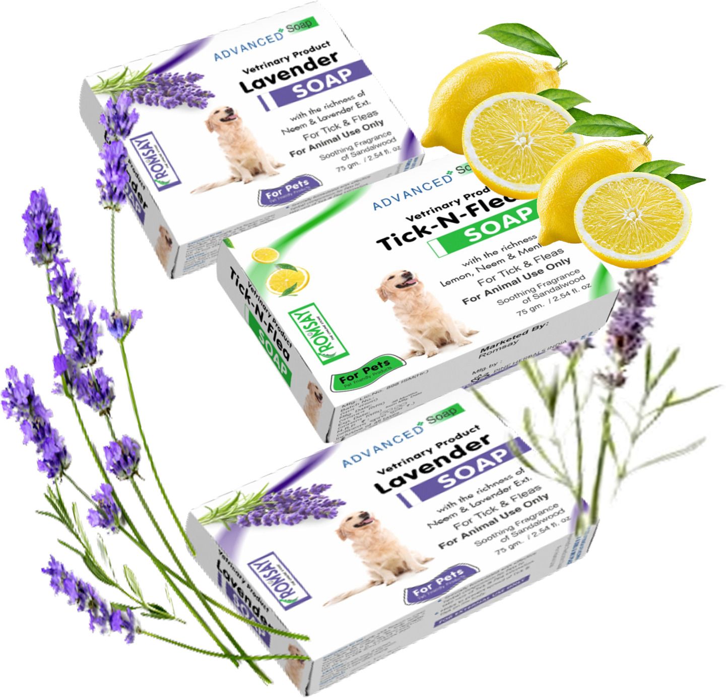 romsay Lavender Soap 75GM Pack Of 2 + Anti-Tick & Flea Soap Pack Of 1 225 ml Pet Coat Cleanser-picture-15