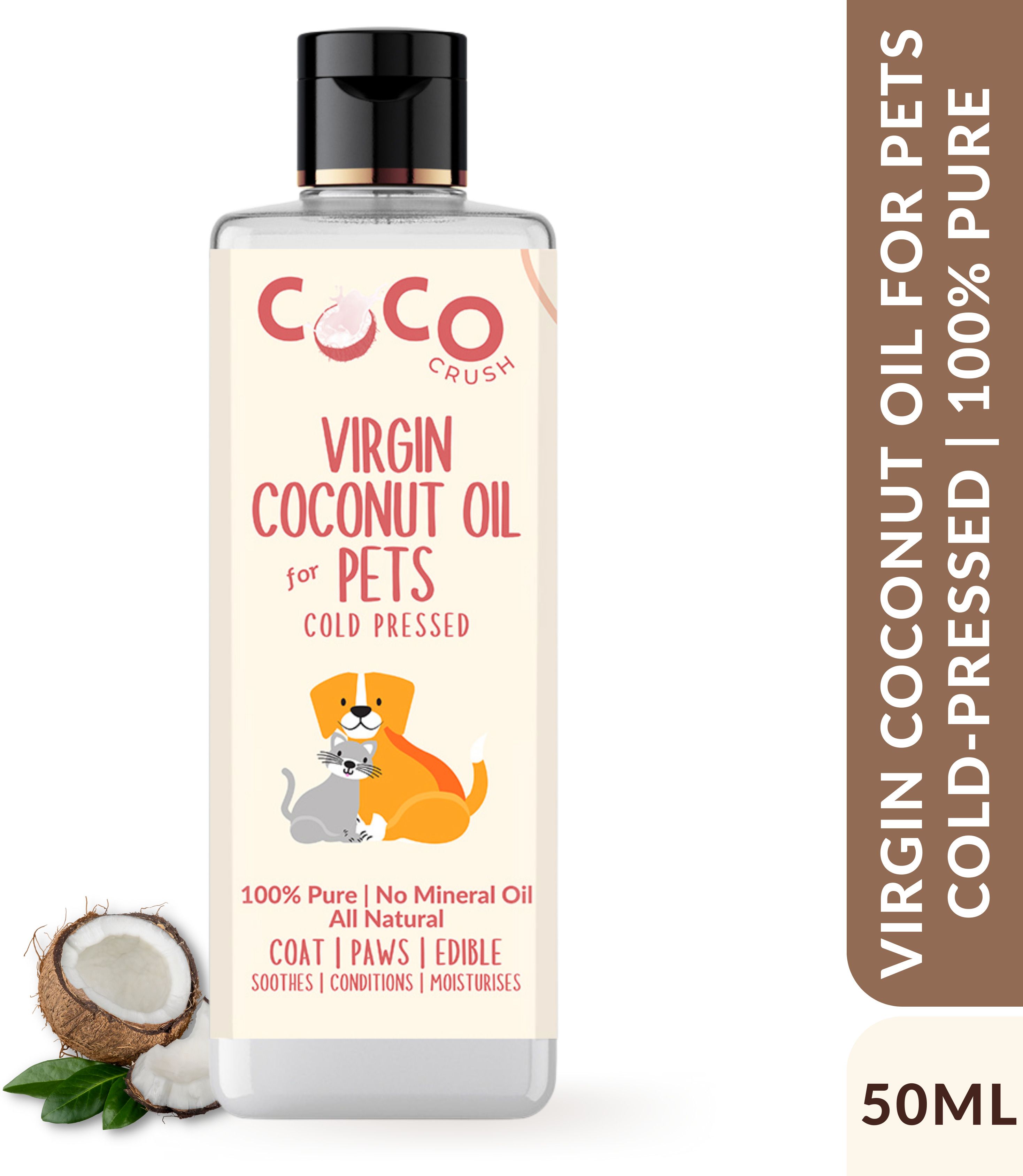 coco crush Virgin Coconut oil for Cats, Dogs, Puppy | Cold-Pressed, Edible, & Hair Massage 50 ml Pet Coat Cleanser-picture-30