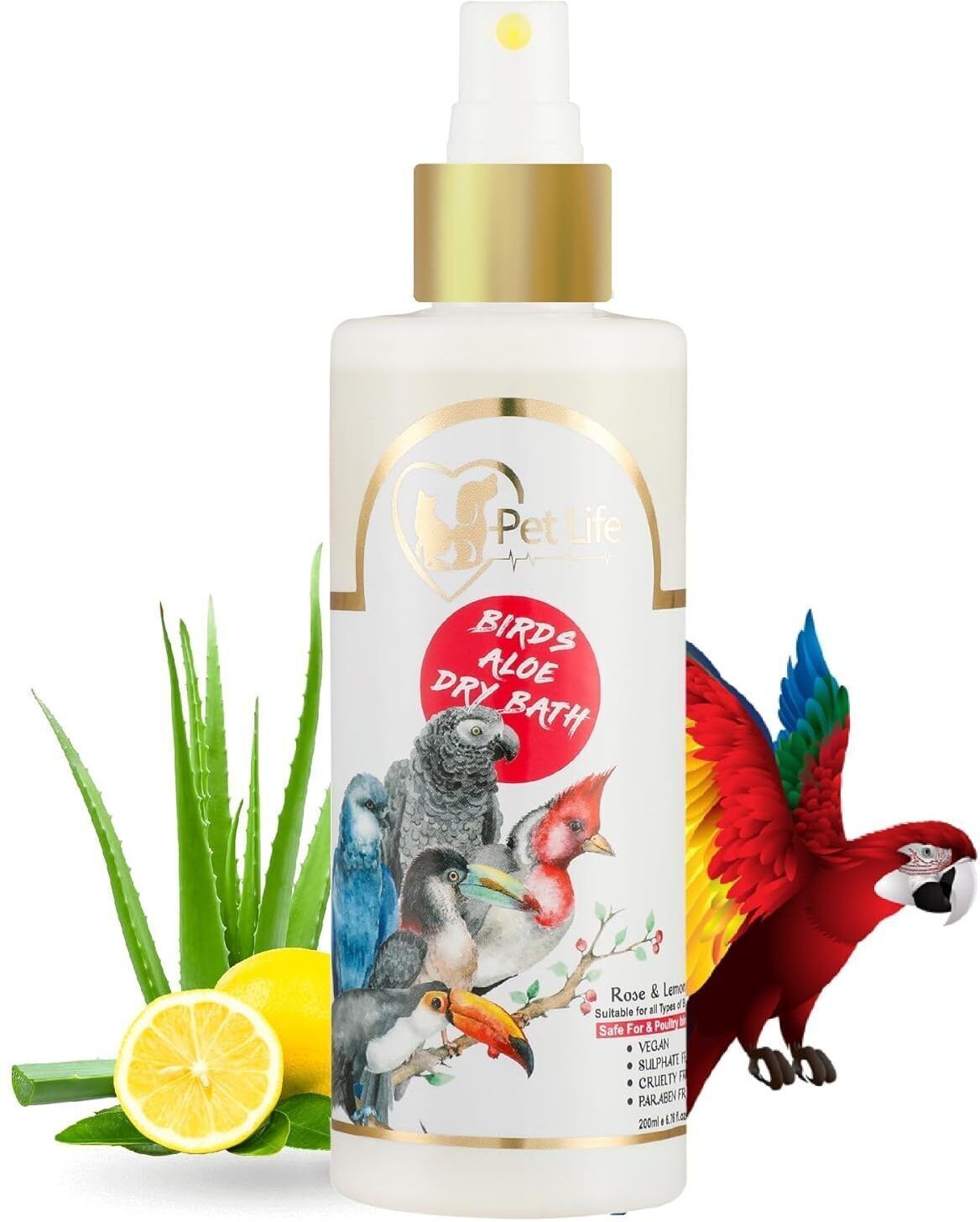 Birds Aloe Dry Bath /Waterless/Spray Shampoo For Poultry Birds/Parrots/Pigeon 200 ml Pet Coat Cleanser-image-1